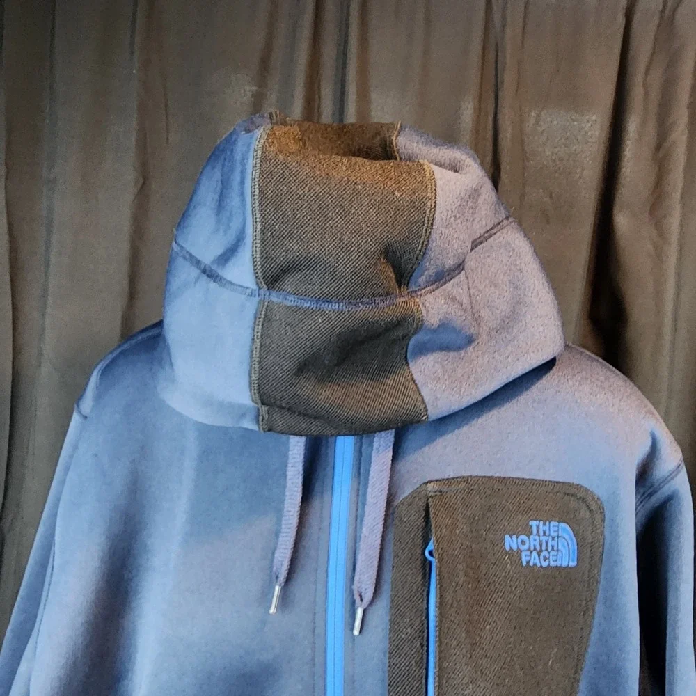 The North Face Mens Hooded Jacket Black And Blue‎ Pockets Size L
